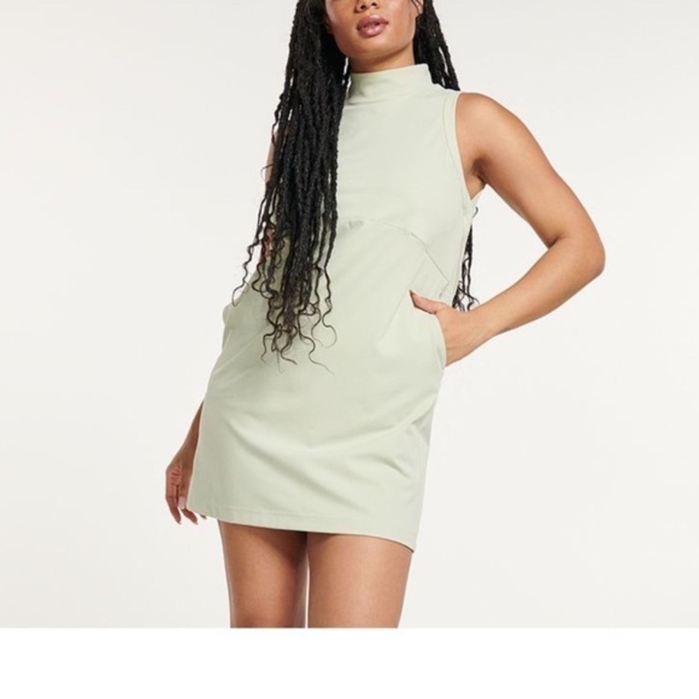 FLX Urban Commuter Mock Neck Sleeveless Dress Sage Green Medium Athleisure Activ